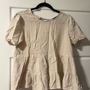 Lumiere Beige Striped Peplum Blouse